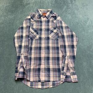 Plains Western Shirt Mens Medium Multicolor Plaid Pearl Snap Button Up Cowboy